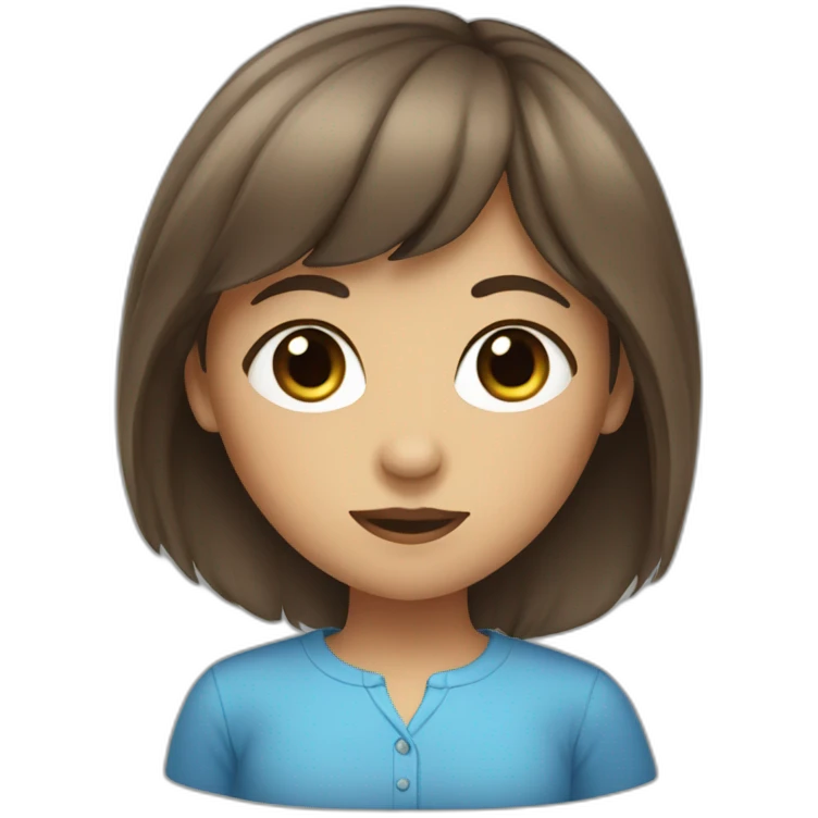 girl with bangs and very long brown hair and blue shirt emoji