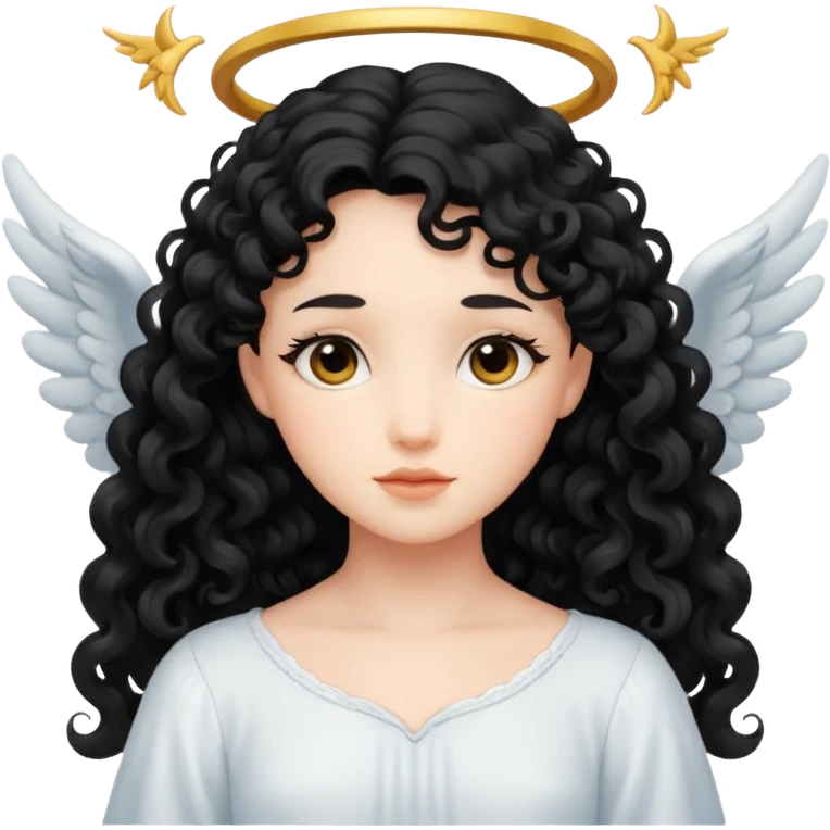 Gentle angel with long black curls and cloud background emoji