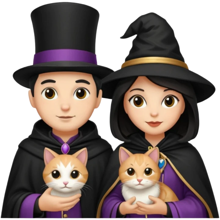 magician couple and their pet cat emoji