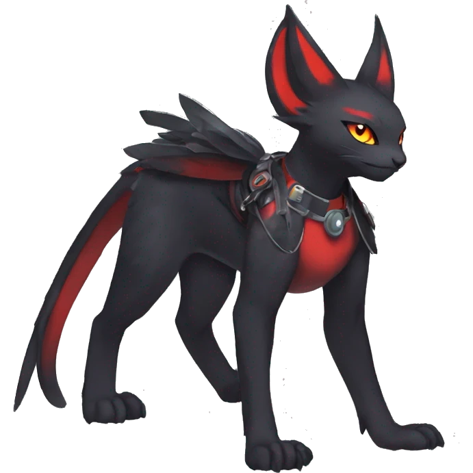cool anthro edgy black red ethereal fantasy nargacuga-noivern-cat-Fakemon collar harness full body emoji