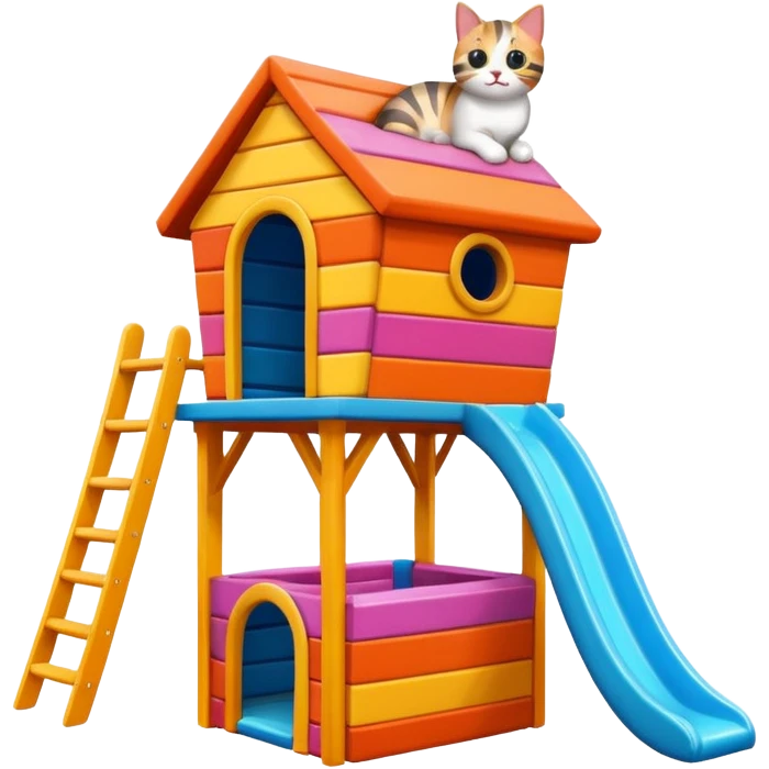 cats relaxing in a vertical playhouse emoji