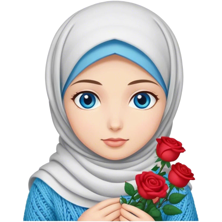 Turkish beautiful finish Konya girl blue eyes with roses hijab does knitting  emoji