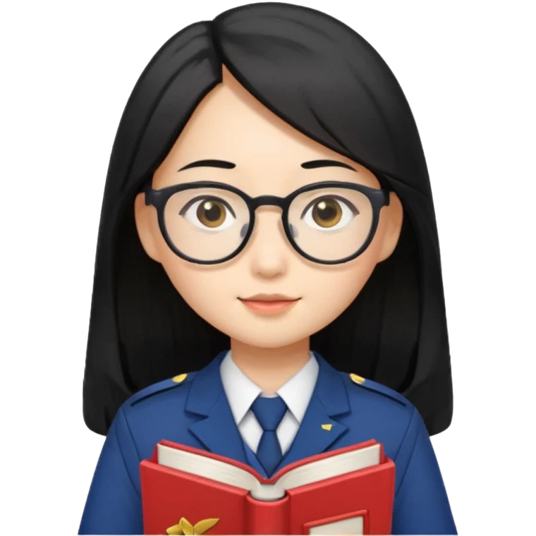 A student, asian girl, long black hair, wearing glasses, uniform, hold book in front of their chest emoji