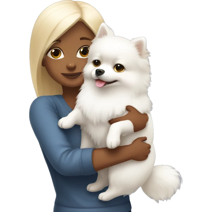girl hug white Pomeranian emoji