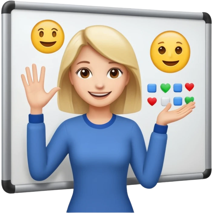 Make an emoji of a girl who is teaching how to make emojis on a board emoji