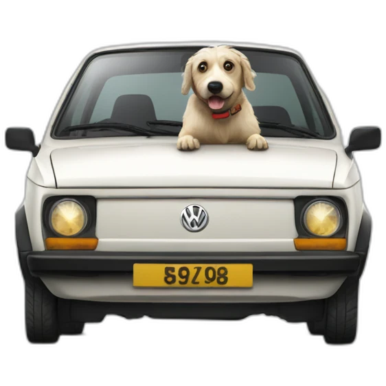 Old english seepdog driving volkswagen polo emoji