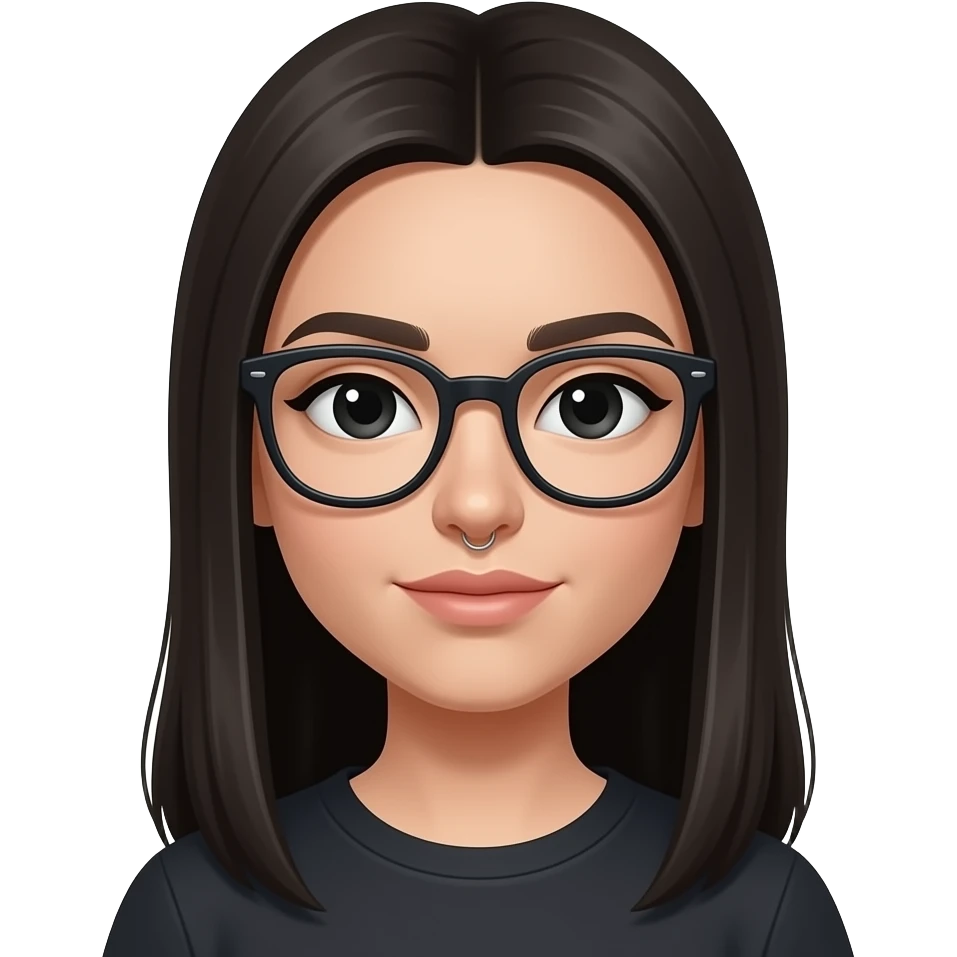 glasses, black eyes girls, tall straight hair, piercing on the right side of the NOSE emoji