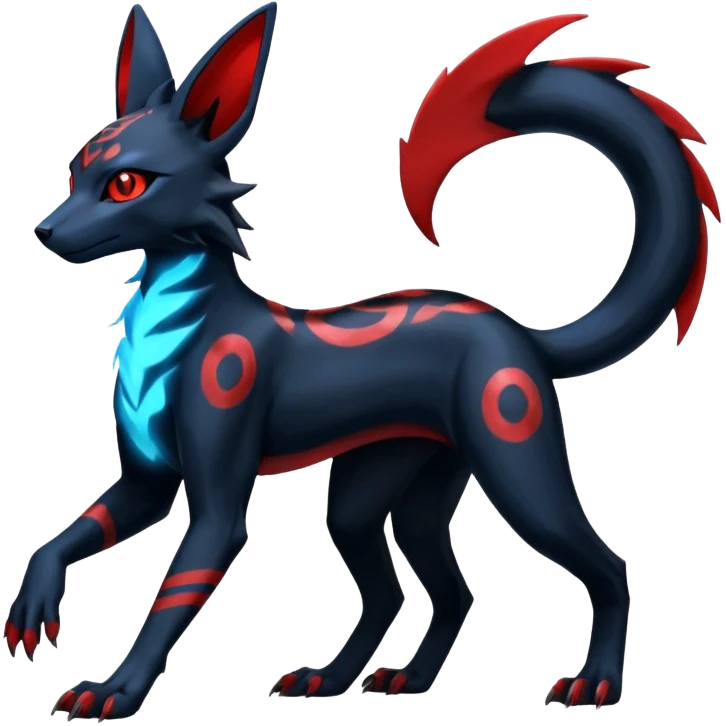 Shiny 4-legged Umbreon-Anubis-Salandit-Zeraora-fusion, full body emoji