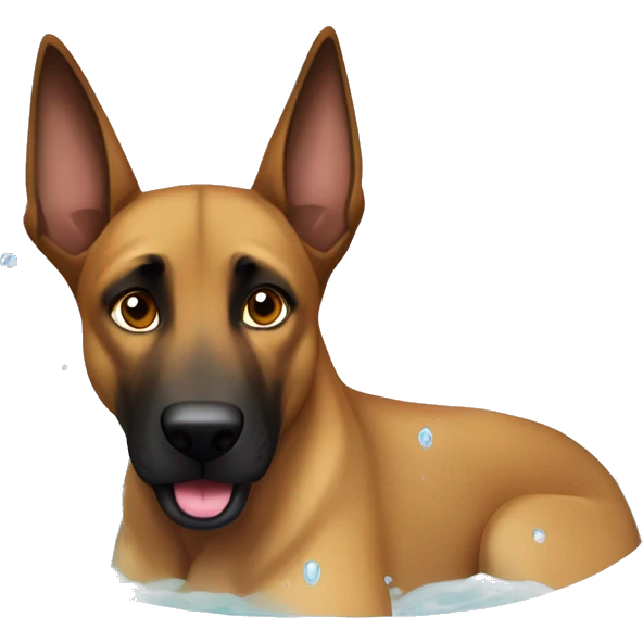 malinois qui prend son bain, sa douche emoji