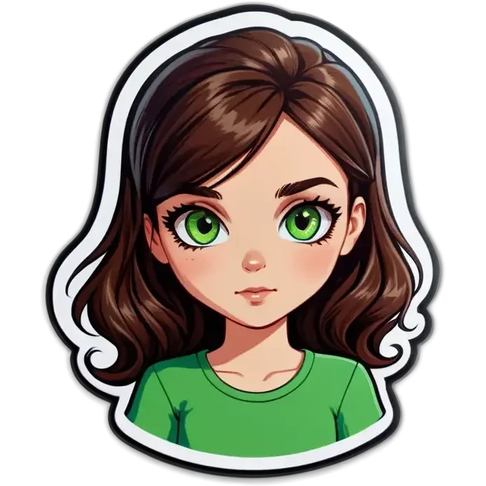 white girl, brunette hair, green eyes emoji