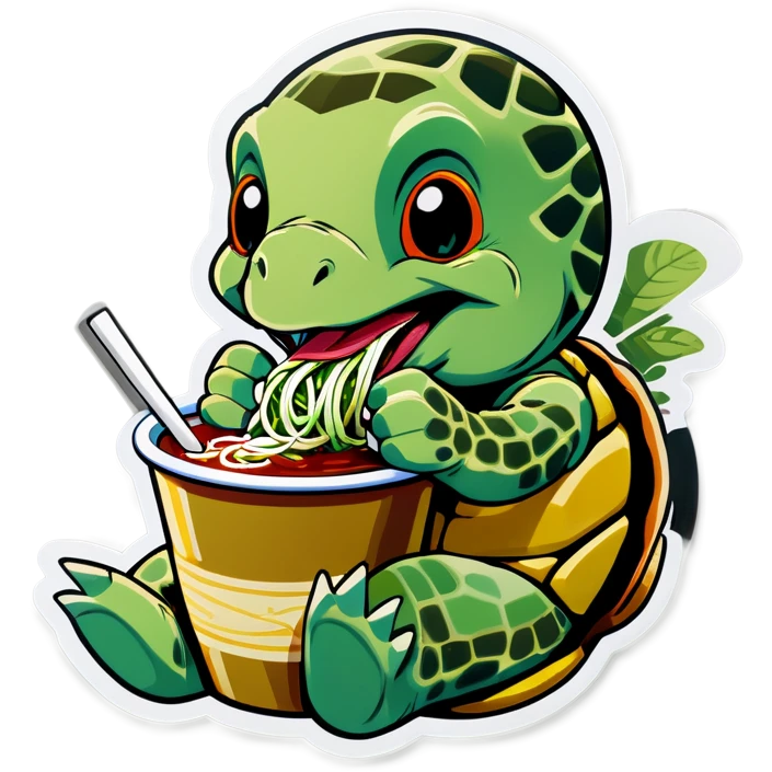 Turtle eating pho emoji