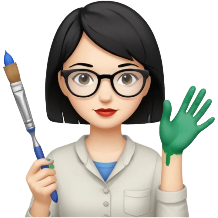 MUJER BLANCA, CABELLO CORTO COLOR NEGRO, USA LENTES Y ES PINTORA emoji