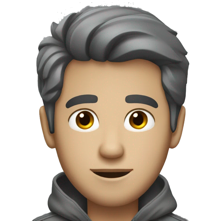 A guy with dark short hair and dark eyes in a gray Audi car emoji