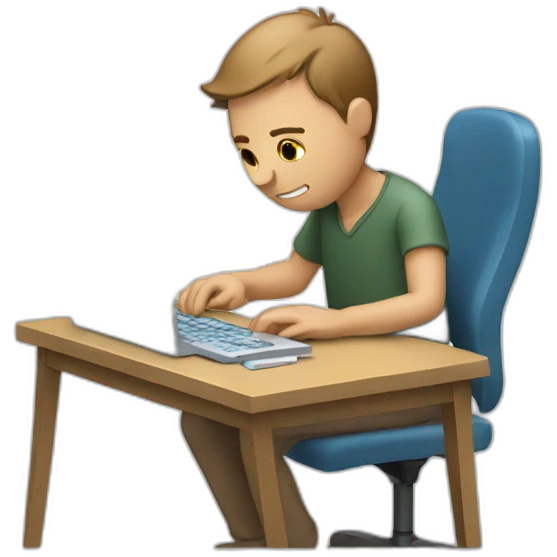 A man working on the computer has water drops on him from excessive work emoji