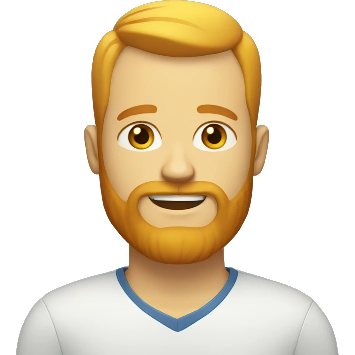 Man with long red beard and short buzz cut on head. Blue eyes. Yellow eyebrows, blond head hair emoji