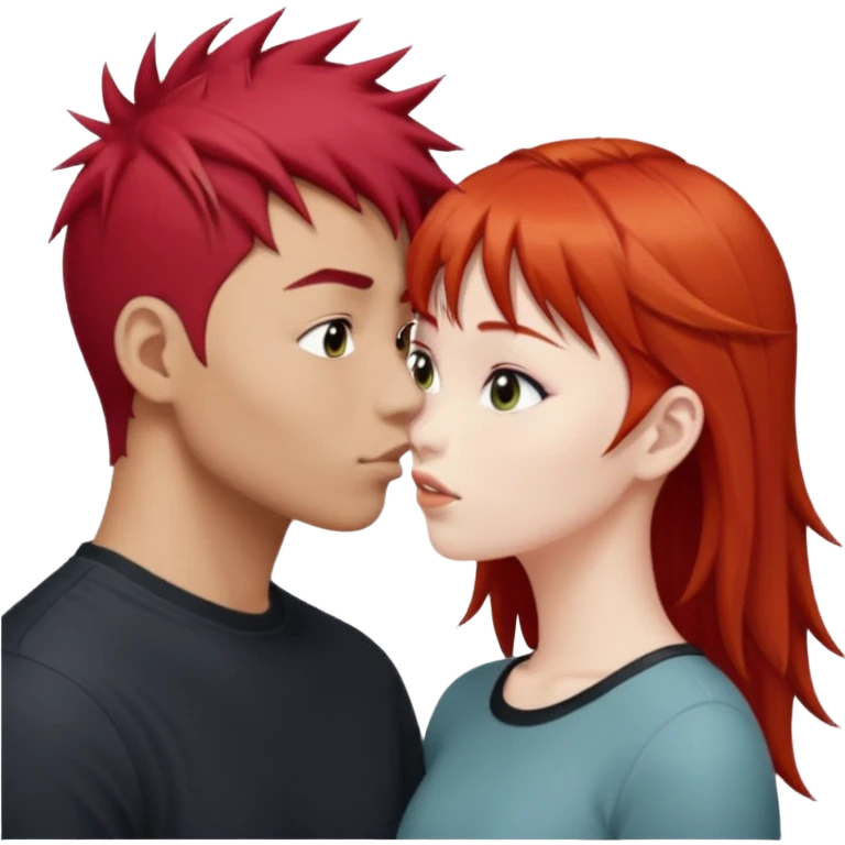 Asian Spiky short red hair  guy kissing redhead white girl with bangs long hair  emoji
