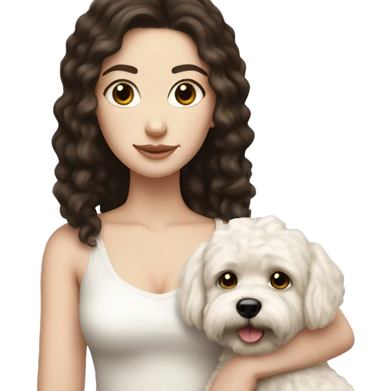 pale white girl with black hair holding brown bichpoo emoji