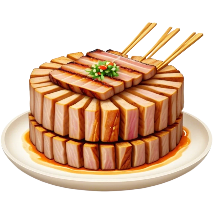 Cinematic Realistic Samgyeopsal Dish Emoji, depicted with sizzling, thick slices of pork belly grilled to perfection rendered with rich textures and warm, inviting lighting. emoji