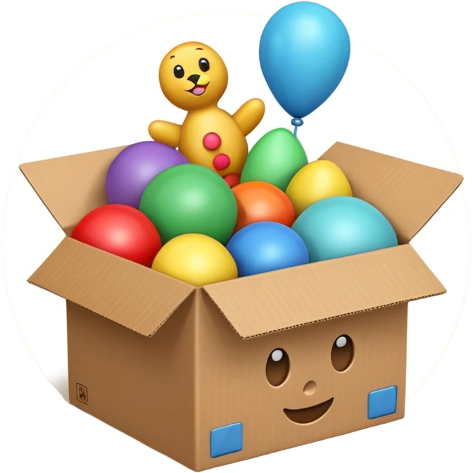 cardboard box with toys, realistic emoji