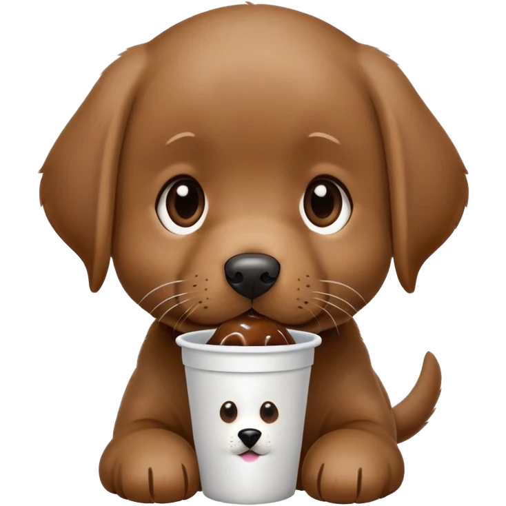 brown labrador puppy eating a pup cup emoji