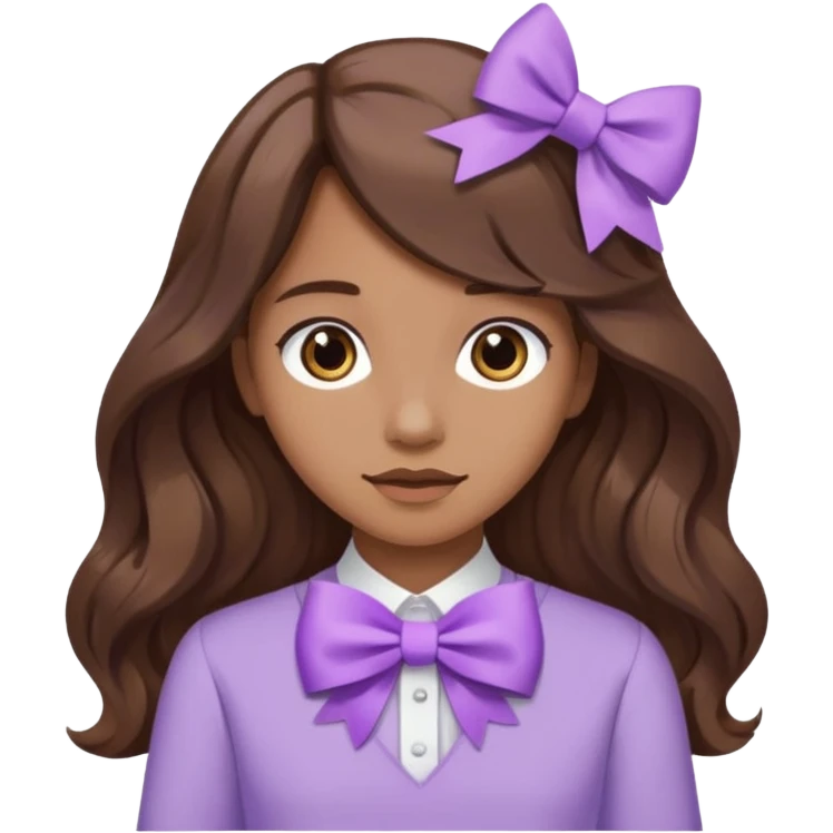 long wavy brown hair from behind with a medium lilac bow emoji