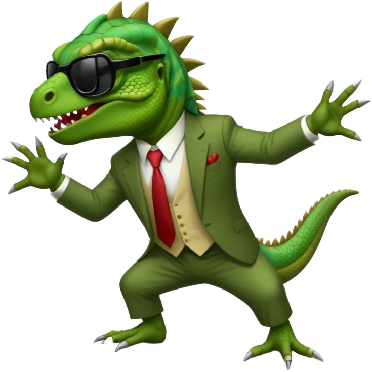 capitalist iguana banker godfather with black sunglasses breakdance scaring emoji