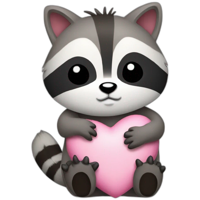 Racoon cuddling with hello kitty emoji