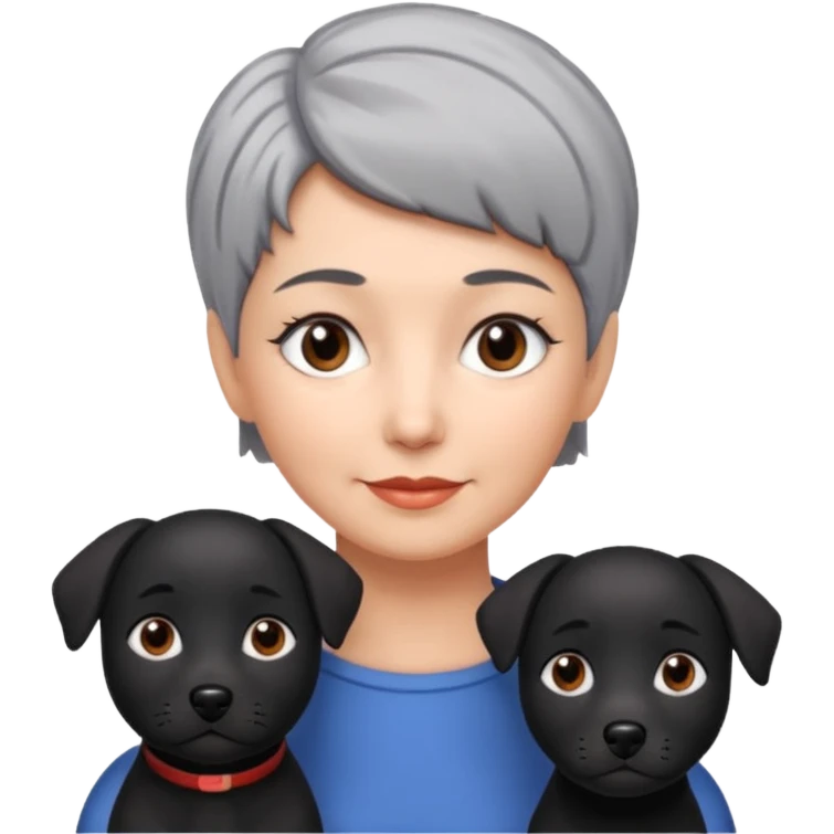 short gray haired woman with black dog emoji