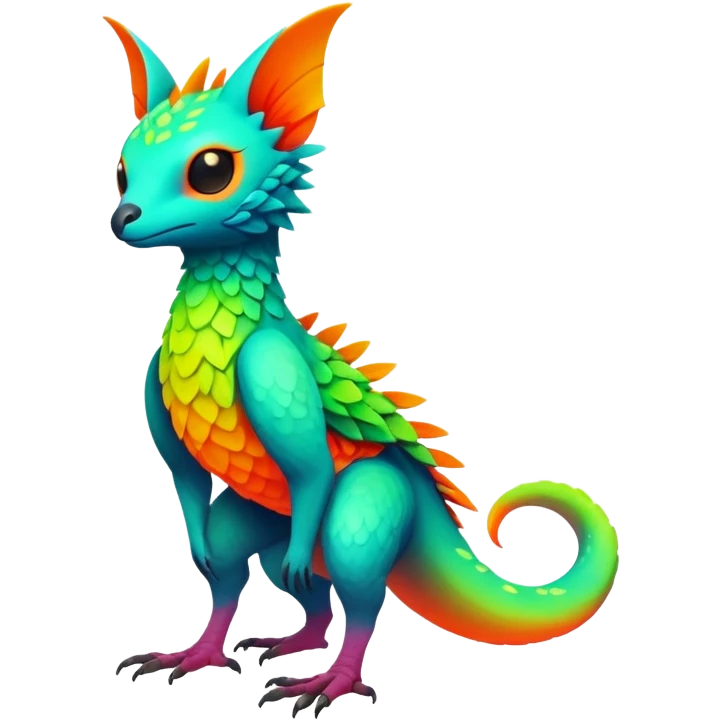 Tropical lush warm-colored neon-colored Fakémon-Trico-creature (full body) emoji