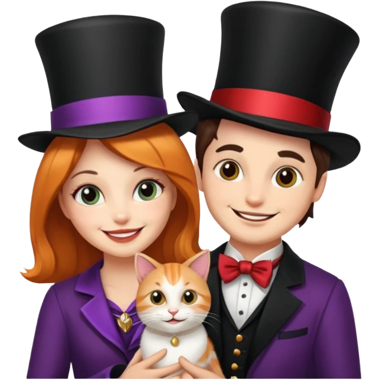 magician couple and their pet cat emoji