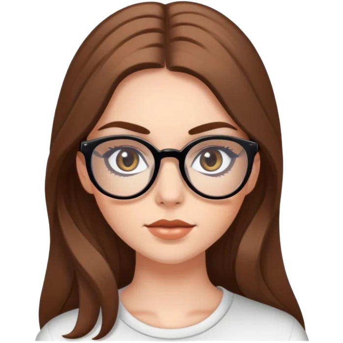 pretty white girl, brown long hair baddie with eyeliner and glasses emoji