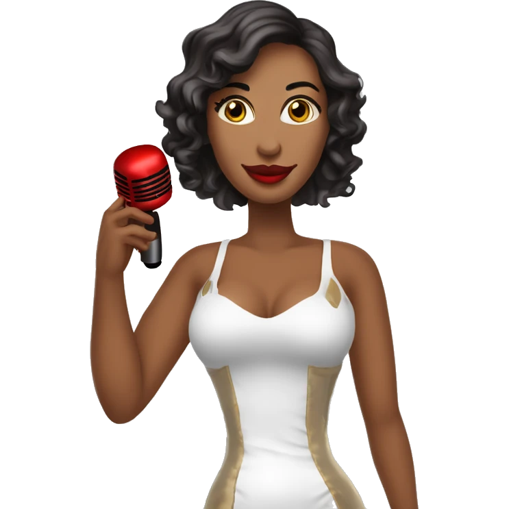 Cantora de forró, loira, com microfone na mão, com bota, figurino de diva na cor vermelha emoji