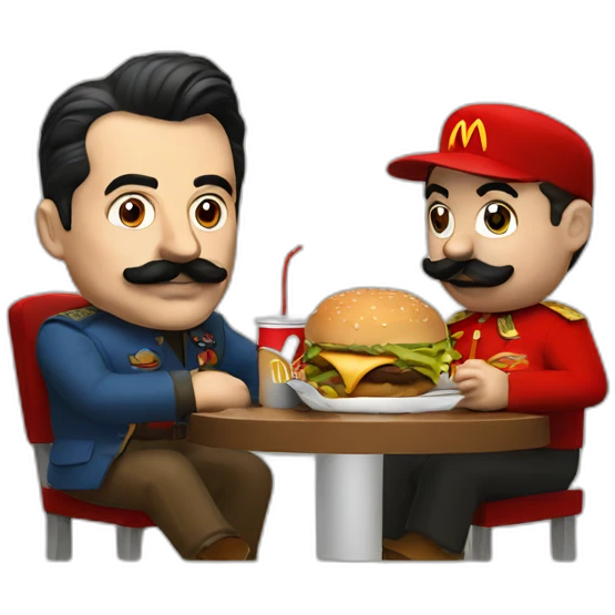 Turkish Stalin eating at McDonald's with mario emoji
