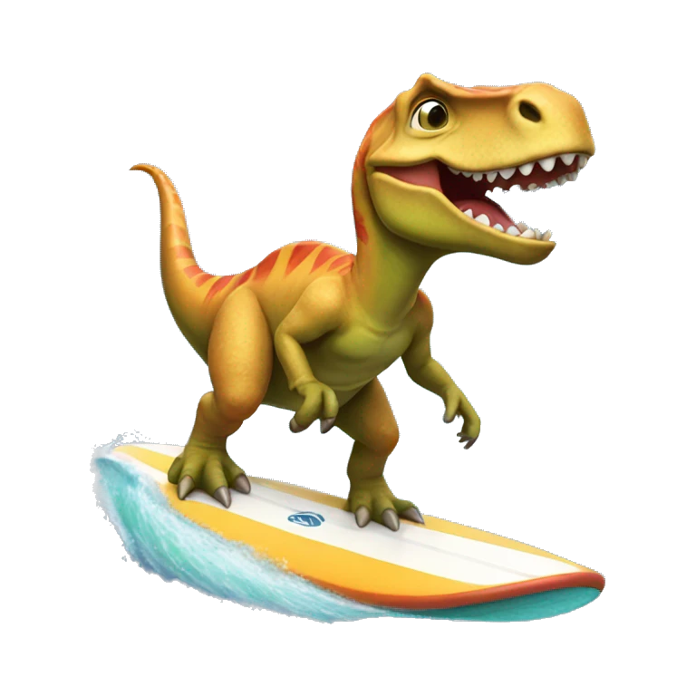 Dinosaur riding a surf board emoji