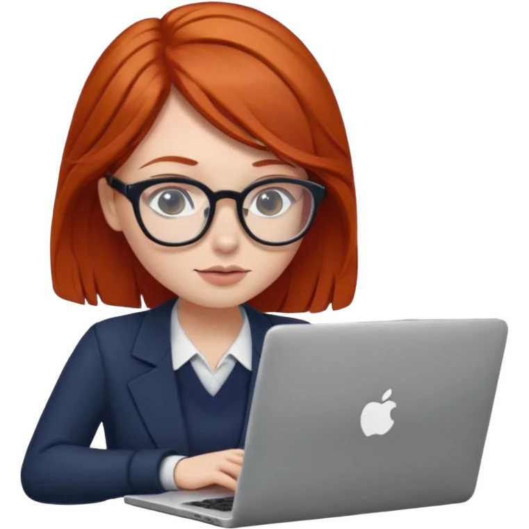 redhead female with glasses focused on a laptop emoji