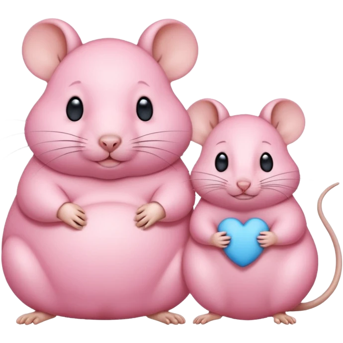 Pink fat male rat and small blue cute female mouse couple emoji