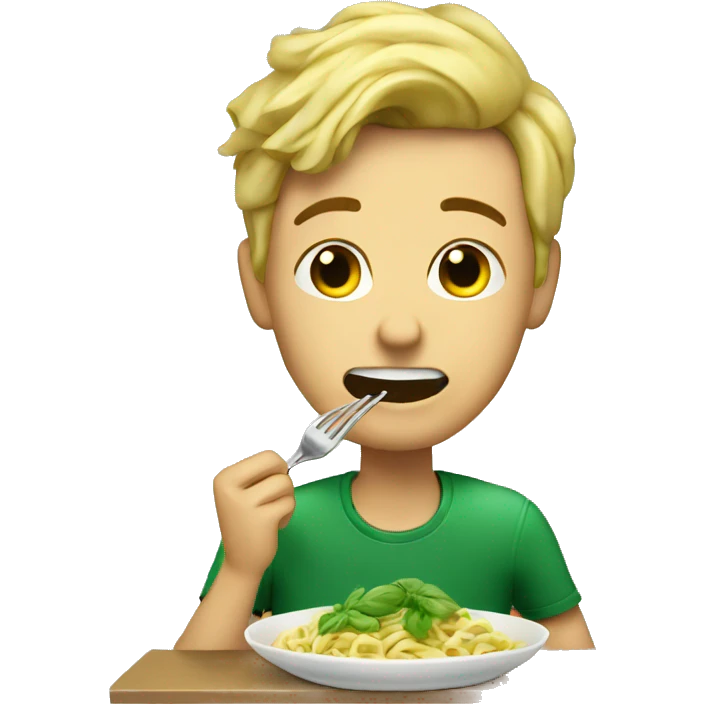 A young man eats basil pasta  emoji