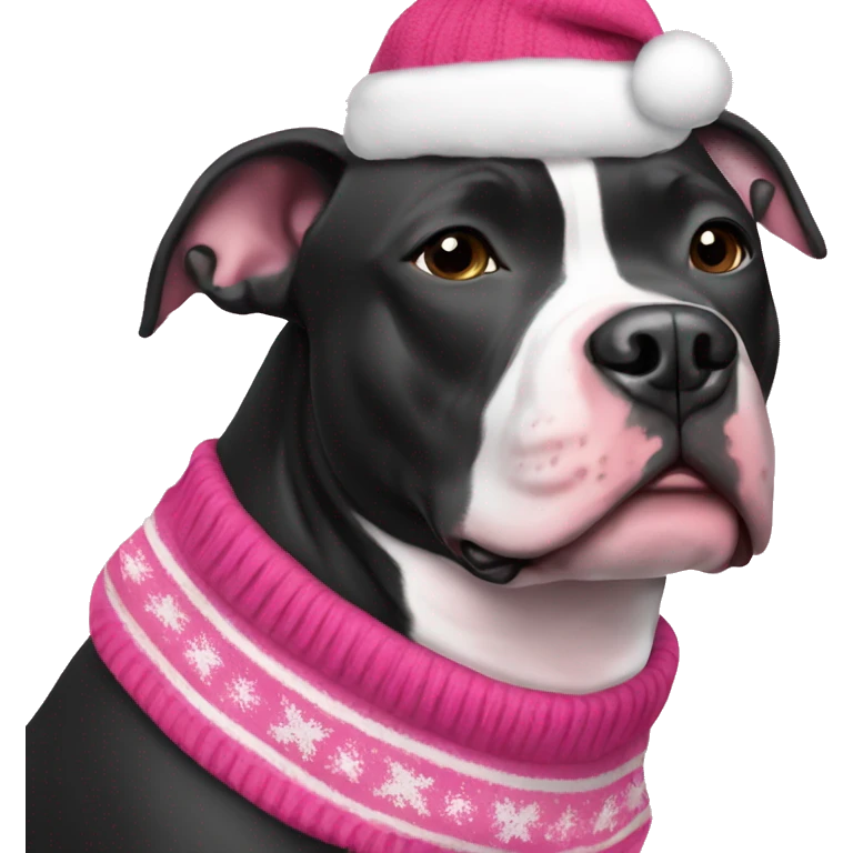 Black and white pitbull with pink Christmas sweater emoji