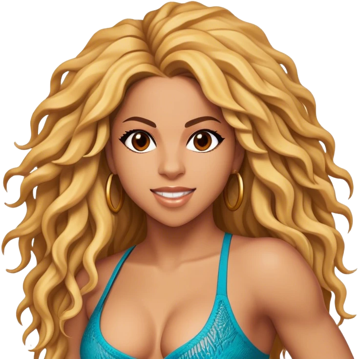 Cinematic Realistic Shakira Portrait Emoji, depicted as a dynamic charismatic pop icon with energetic movement and expressive features, rendered with vibrant textures and dynamic modern lighting that captures her global appeal. emoji