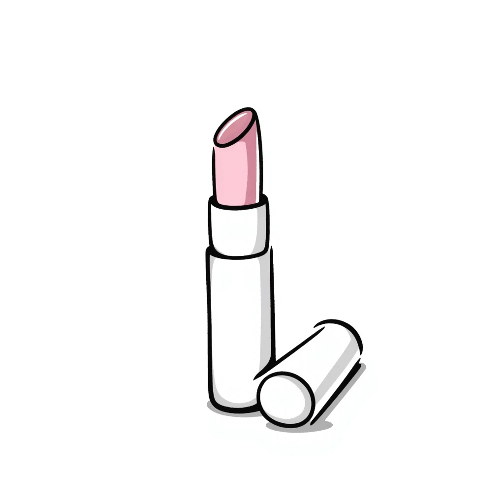 lipstick with the cap off showing the lipstick bullet in pastel colors dd9fb0 ffc6d3 a3bfc9 c4bee2 f1b091, detailed hand-drawn doodle style emoji