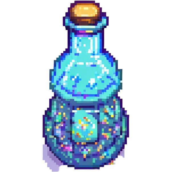 pixel art potion bottle with sparkles, RPG style, soft lighting, retro game aesthetic emoji