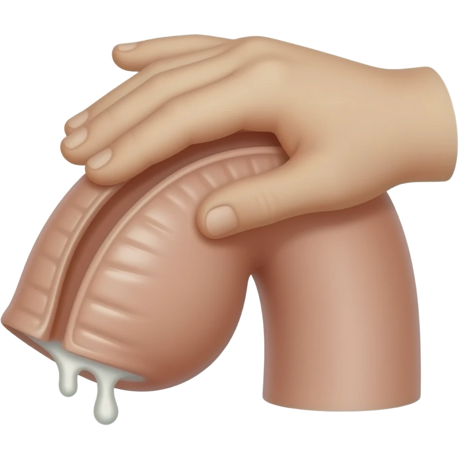 A hand stroking a detailed penis with white stuff coming out of top emoji