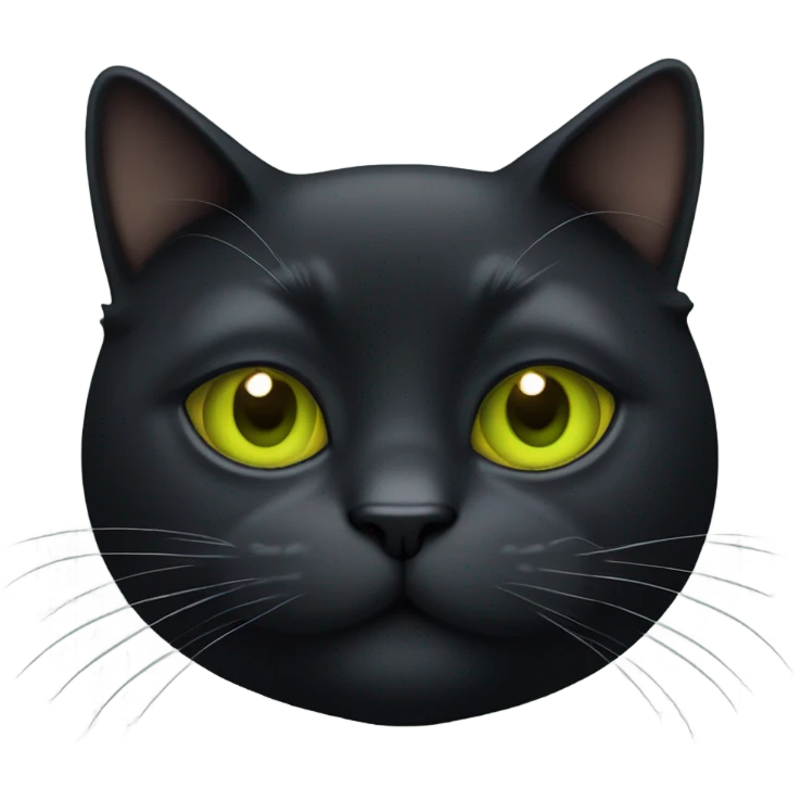 Black chubby cat face with green/yellow eyes emoji
