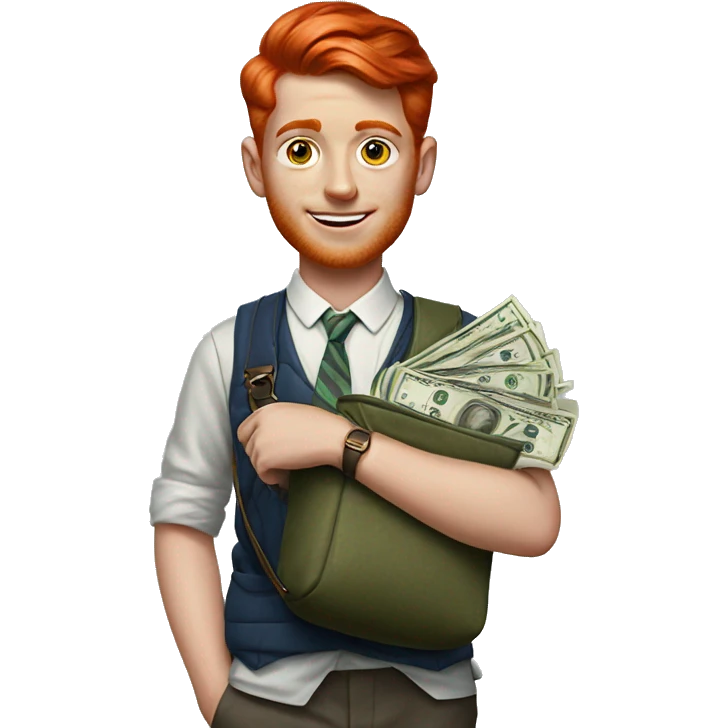 Hyperrealist Preppy red hair with bag of money emoji