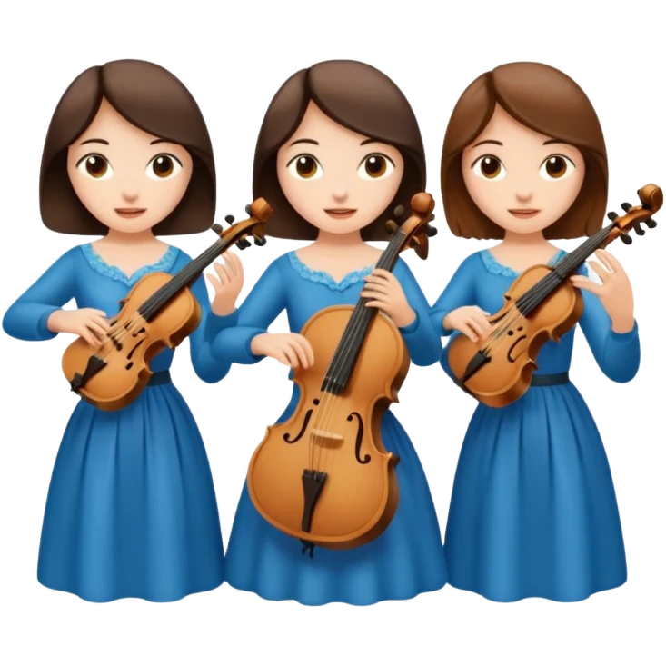 Create an imagine of three brunette women playing string instruments emoji
