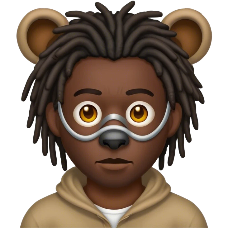 dark skinned black man with short dreads with a bear mask emoji