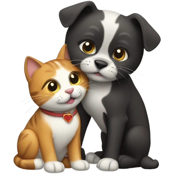 Cat and dog hugging emoji