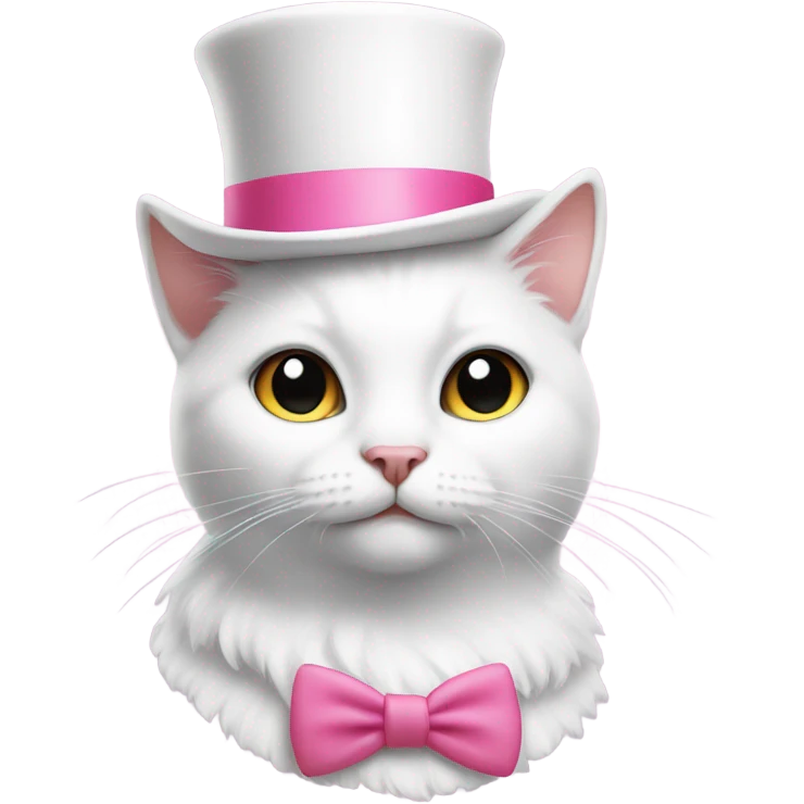 White cat wearing pink top hat emoji