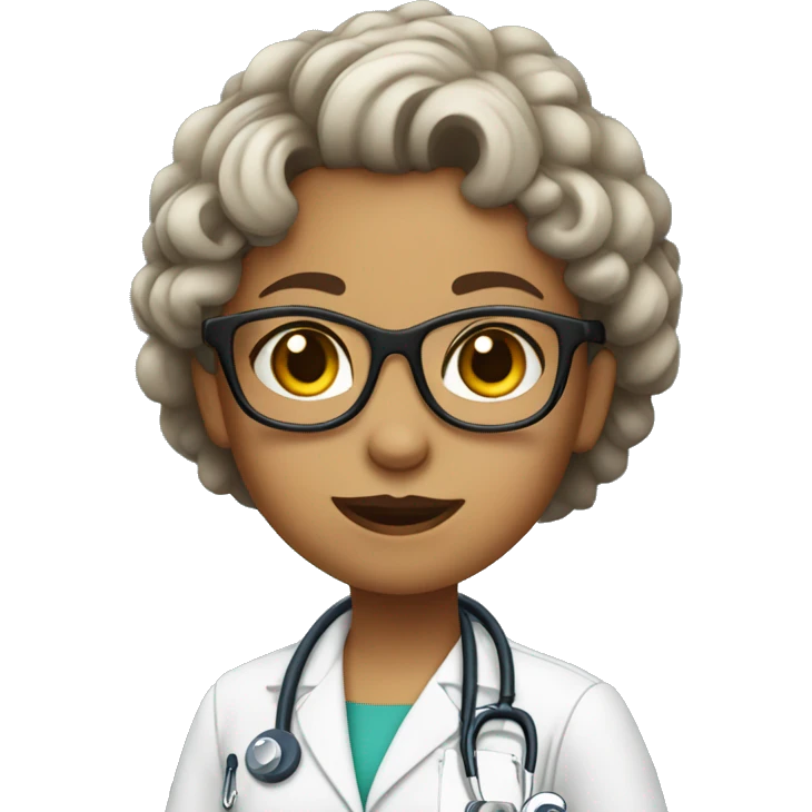 Disability girl doctor with curly short hair and wearing wearing glasses emoji