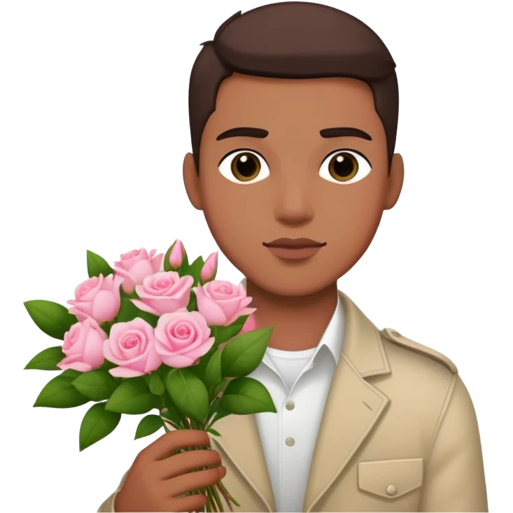 Cool bad boy holding a bouquet of pink jasmine roses emoji